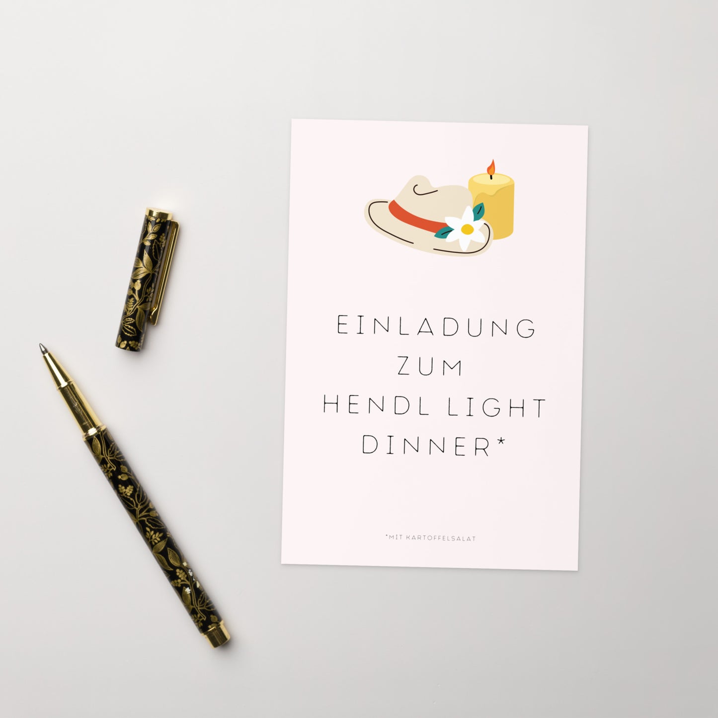 „Einladung zum Hendl Light Dinner“ – Humorvolle Einladungskarte für Jahrestage und besondere Anlässe